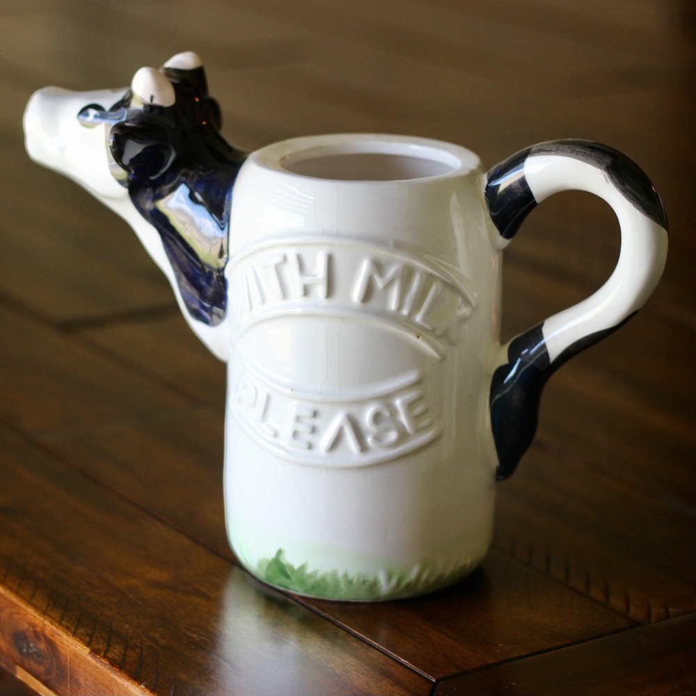 Vintage Hand Painted “With Milk Please” Dairy Cow Teapot Pitcher Vase